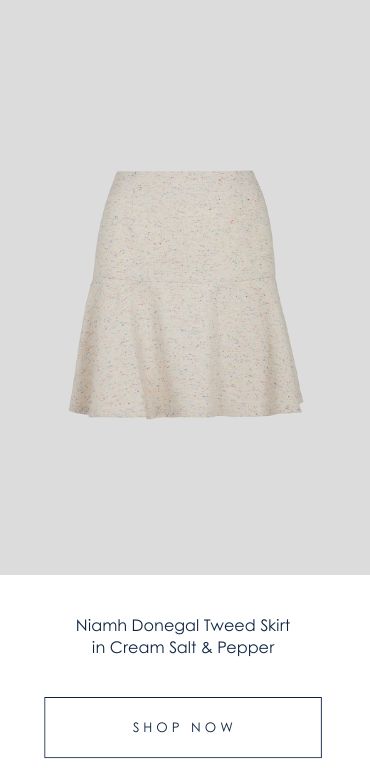 Niamh Donegal Tweed Skirt in Cream Salt & Pepper